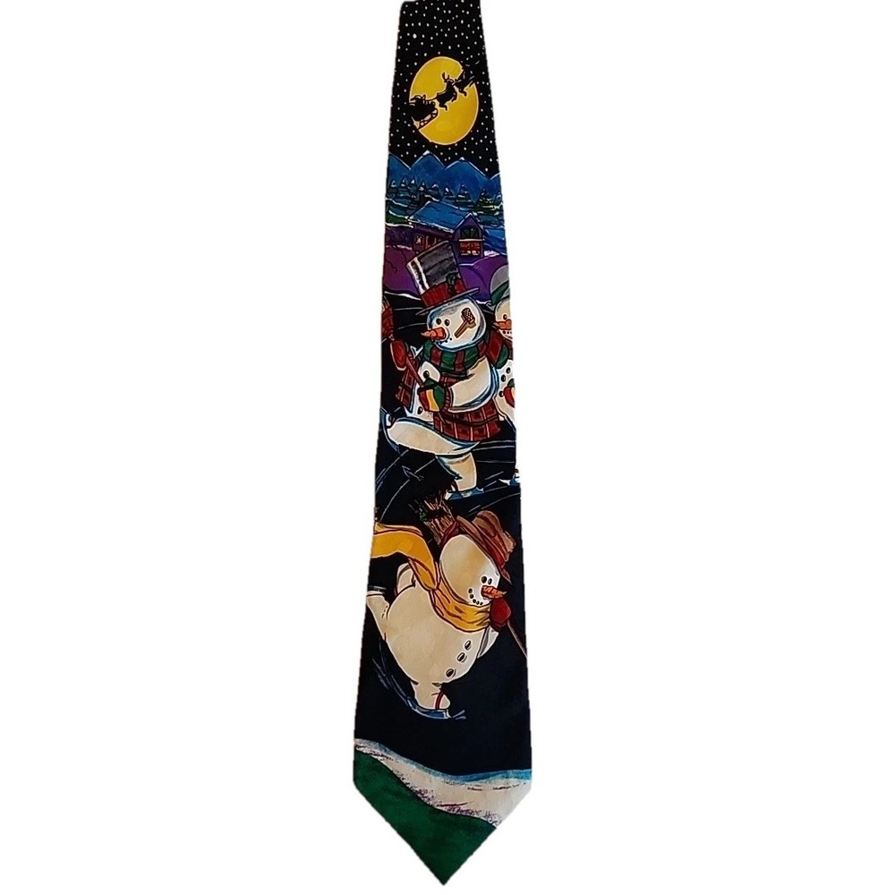 Snowman Print Neck Tie 100% Silk Holiday Winter Fun Novelty Tie by Addiction